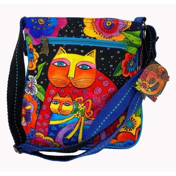 Laurel Burch Multicolor Cat Design Crossbody Bag - Picture 2 of 13